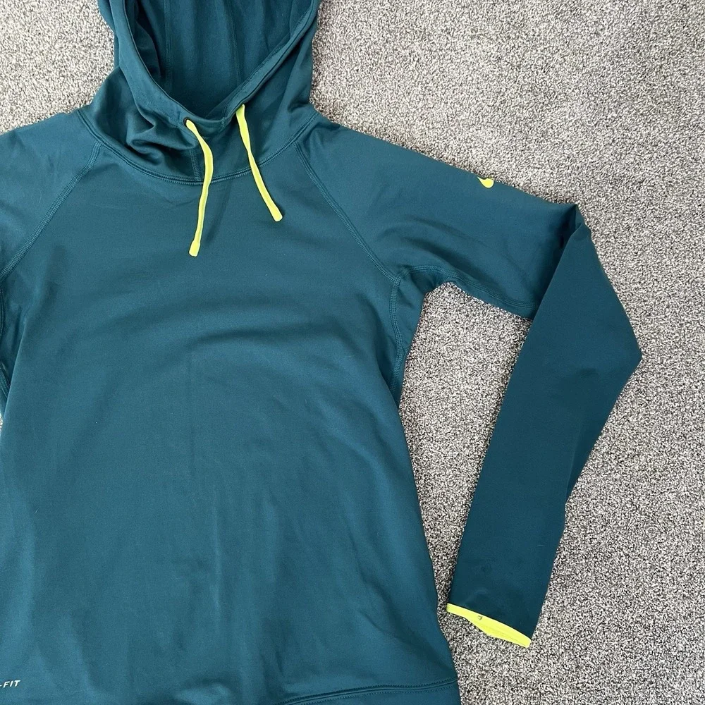 Nike Pro Dri Fit Hoodie Green Pullover Training Womens Small